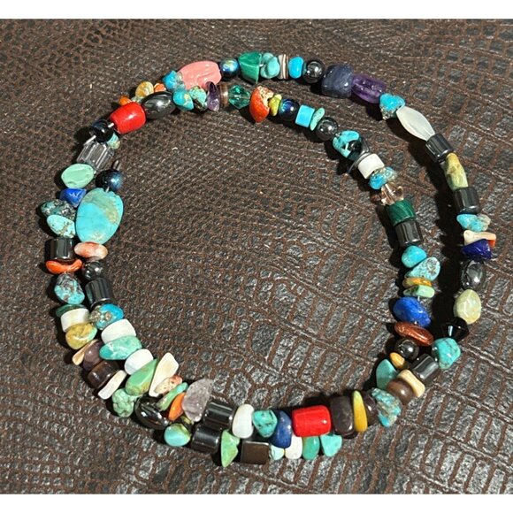 Handmade Jewelry - Multicolor Gemstone Beaded Memory Wire Bracelet Adjustable Size Handmade Jewelry